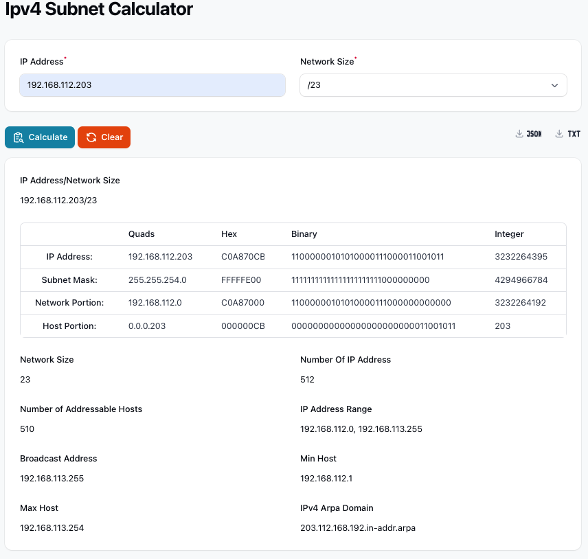 Ipv4 subnet calculator tinydevkit